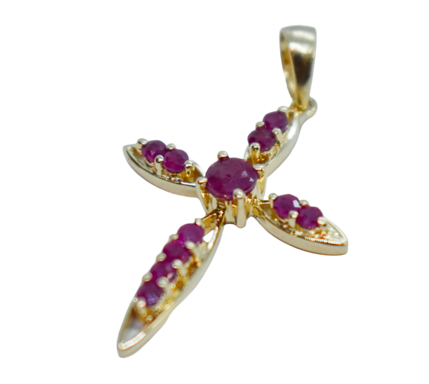 Vintage 14k Yellow Gold Ruby Cross Pendant