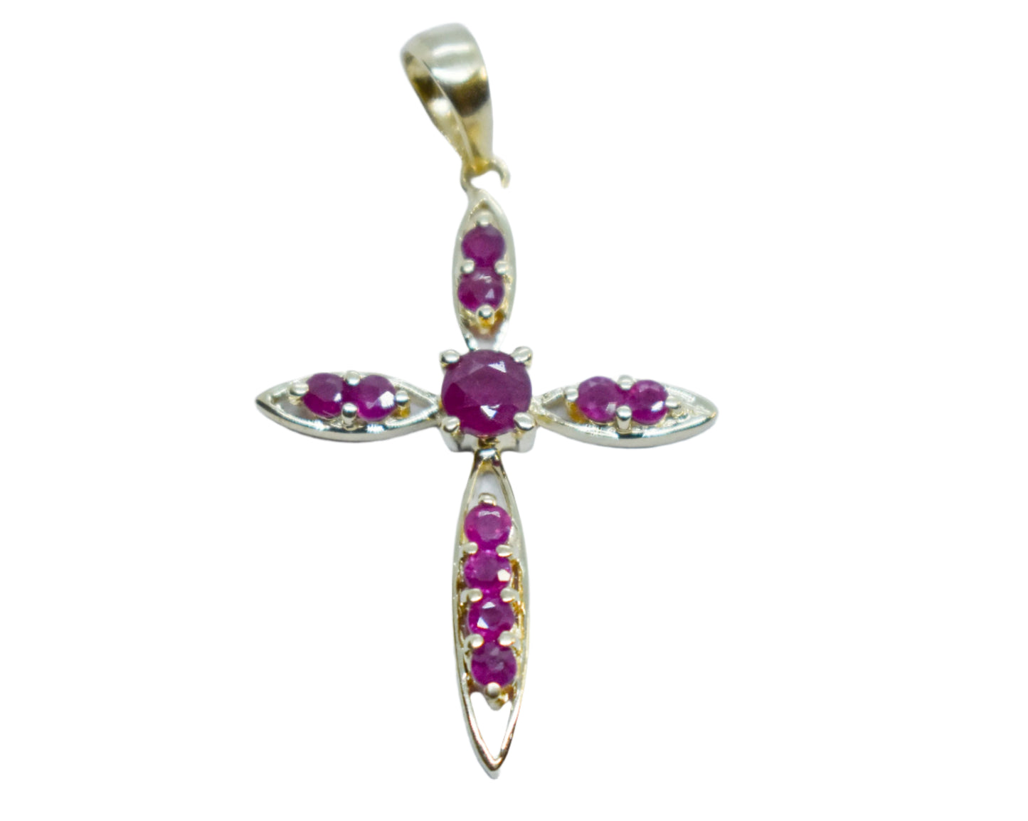 Vintage 14k Yellow Gold Ruby Cross Pendant