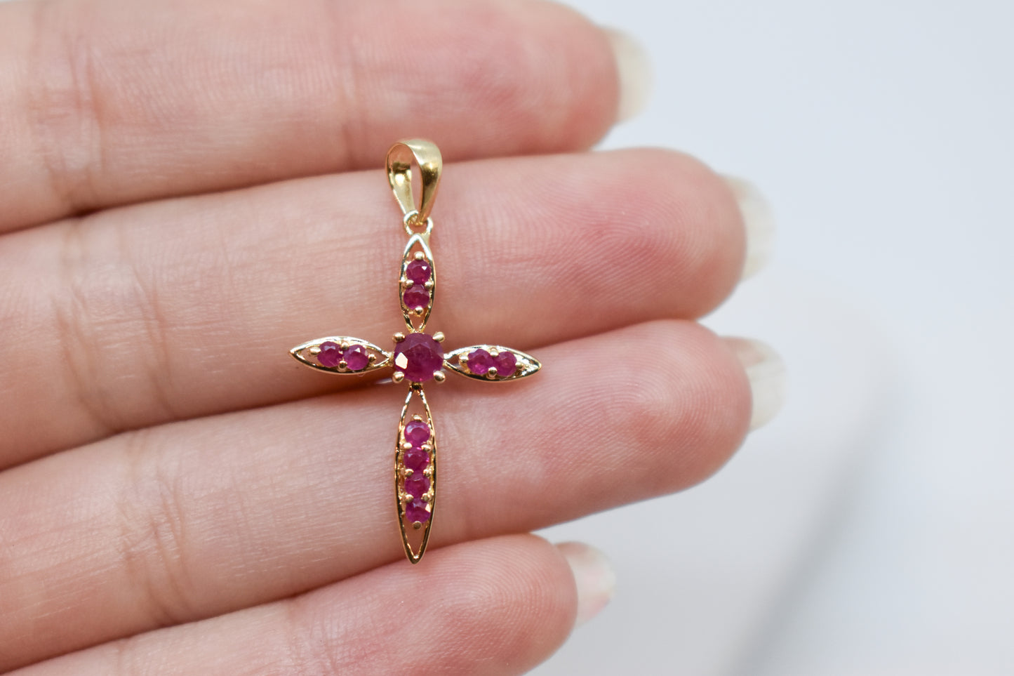 Vintage 14k Yellow Gold Ruby Cross Pendant