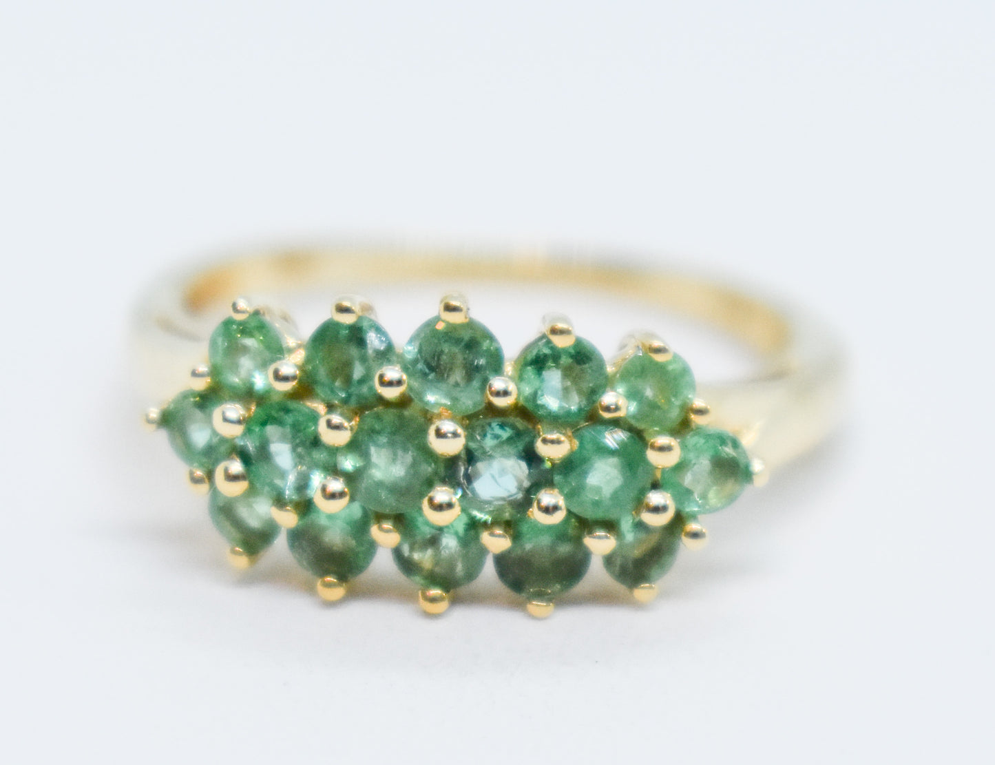 Vintage 14k Yellow Gold Emerald Cluster Ring Size 7 1/4