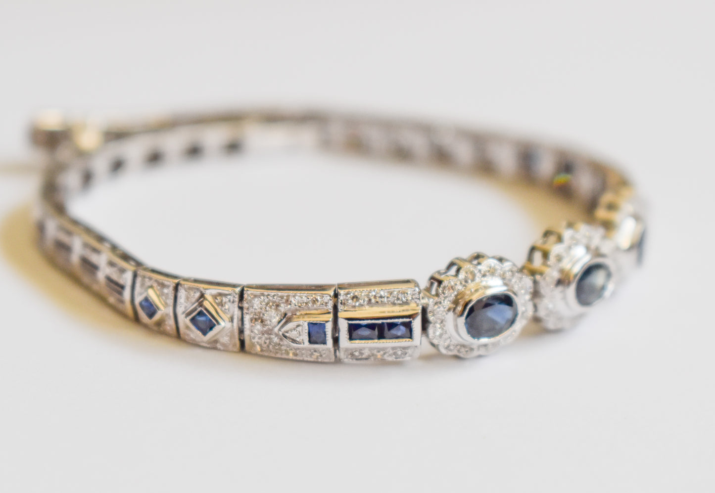 Vintage Estate 14k White Gold Sapphire and Diamond Bracelet 7 3/4"
