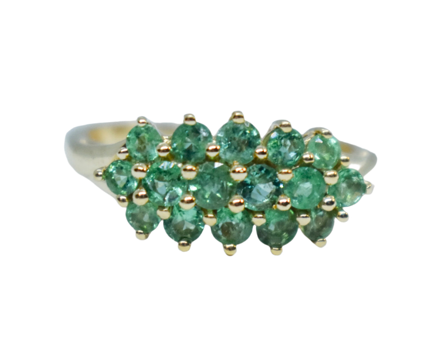 Vintage 14k Yellow Gold Emerald Cluster Ring Size 7 1/4