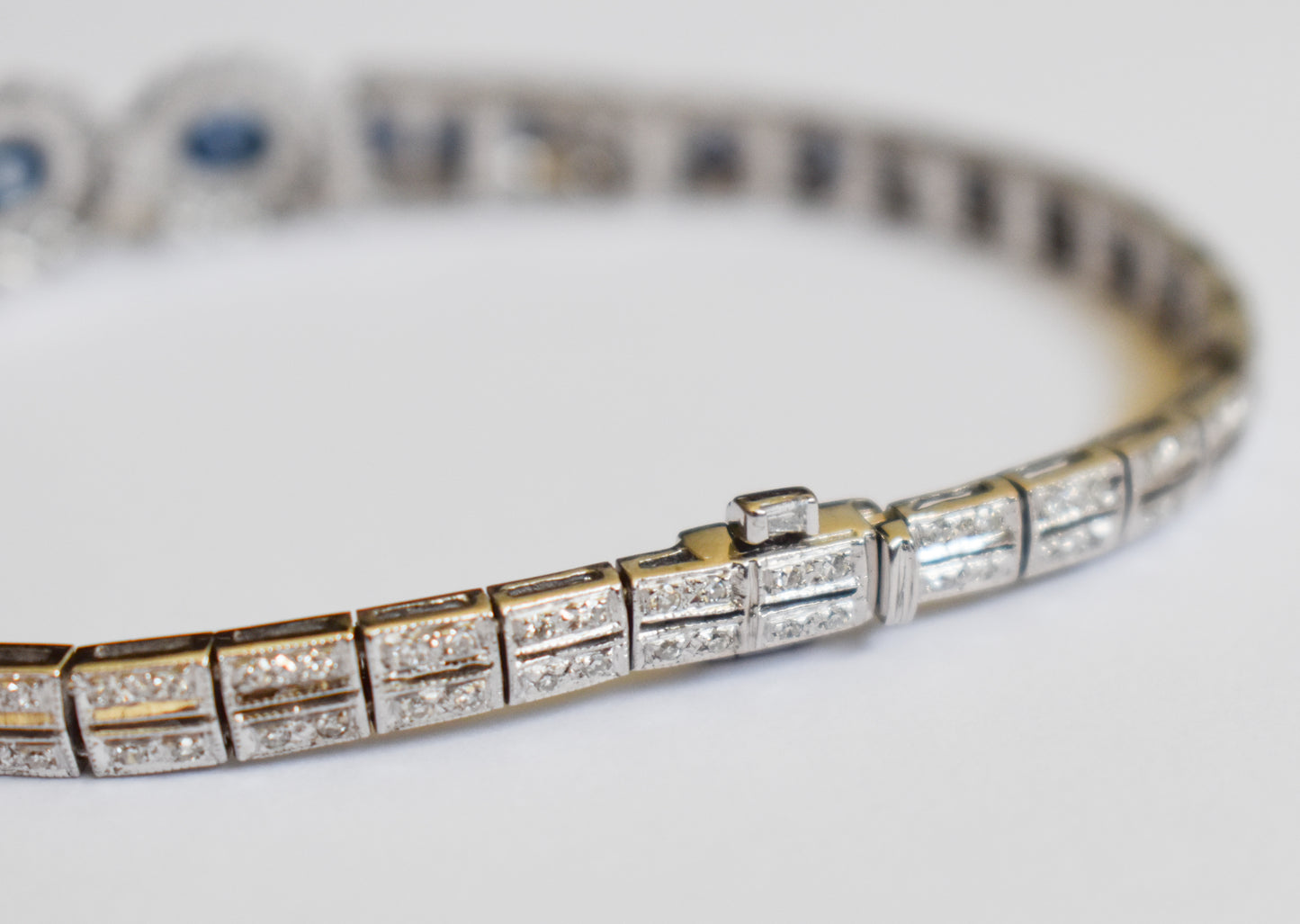 Vintage Estate 14k White Gold Sapphire and Diamond Bracelet 7 3/4"