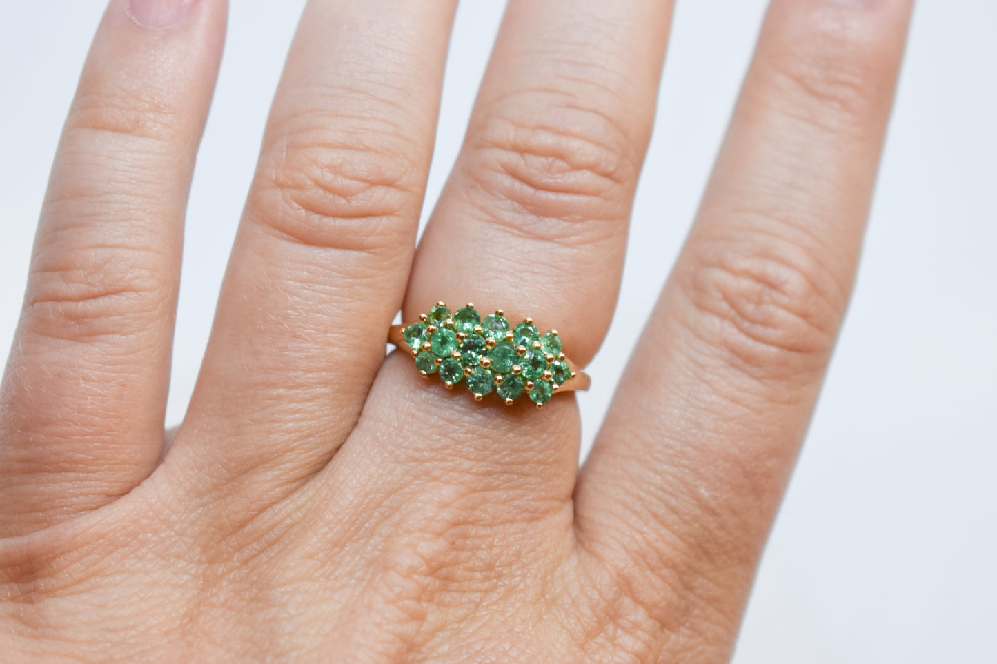 Vintage 14k Yellow Gold Emerald Cluster Ring Size 7 1/4