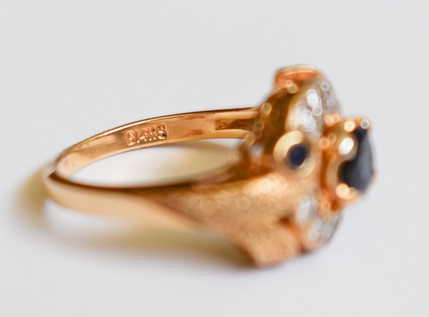 Vintage 14k Yellow Gold Sapphire and Diamond Ring Size 6 1/2