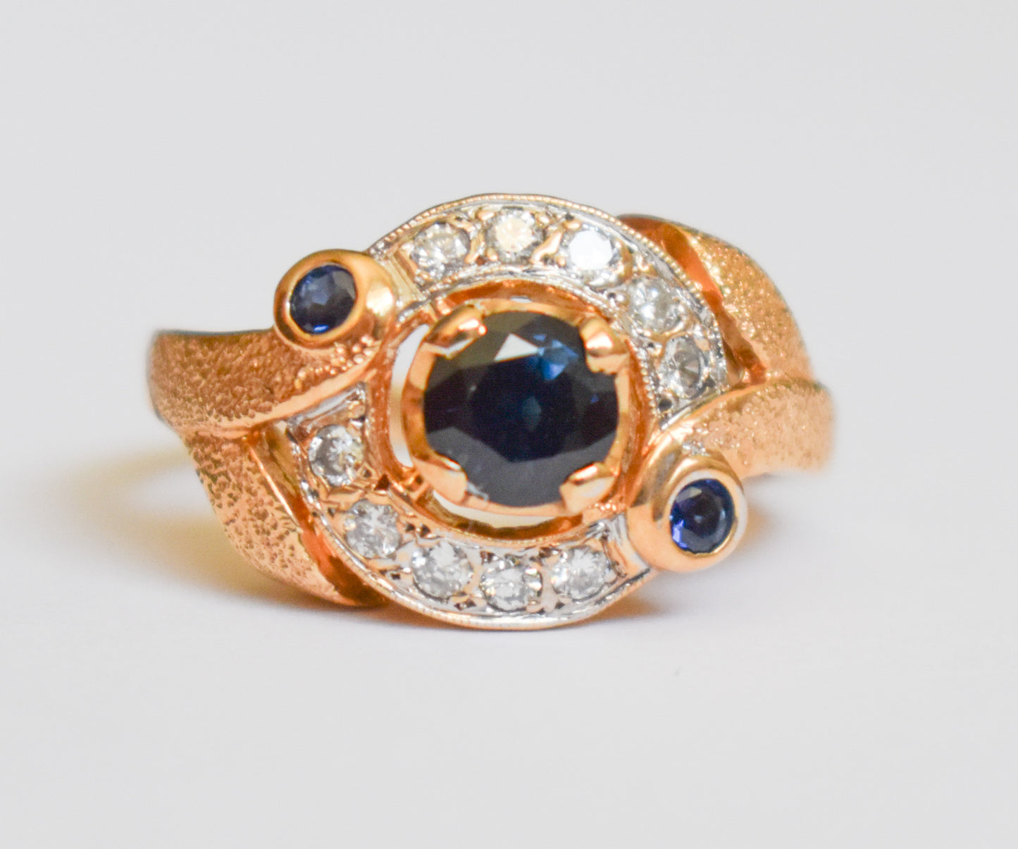 Vintage 14k Yellow Gold Sapphire and Diamond Ring Size 6 1/2