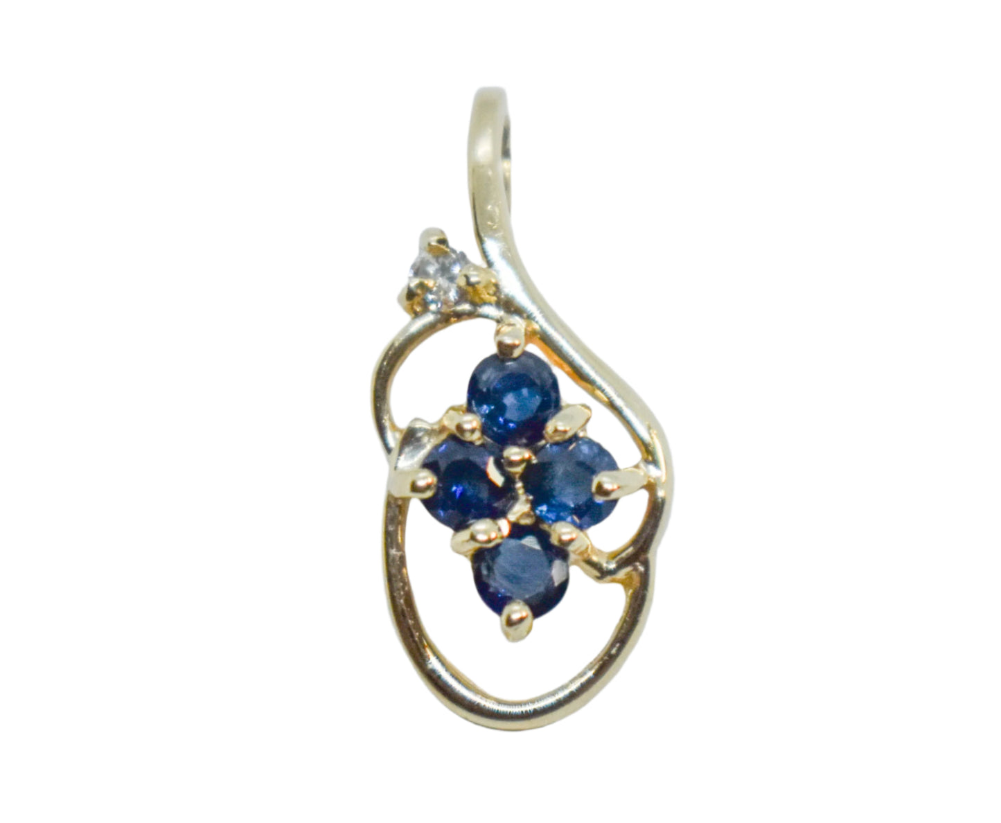 Vintage 14k Yellow Gold Small Sapphire and Diamond Pendant