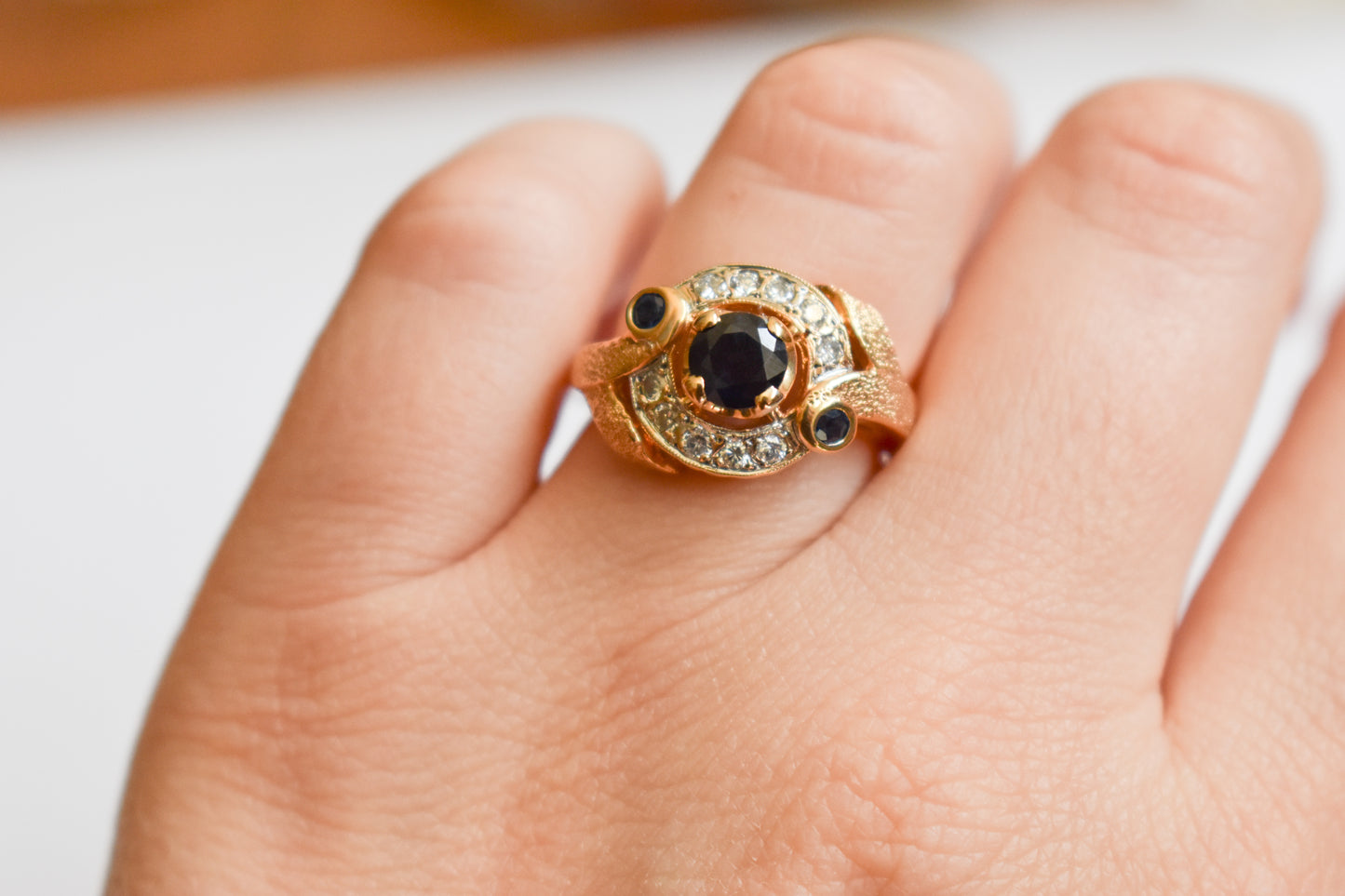 Vintage 14k Yellow Gold Sapphire and Diamond Ring Size 6 1/2