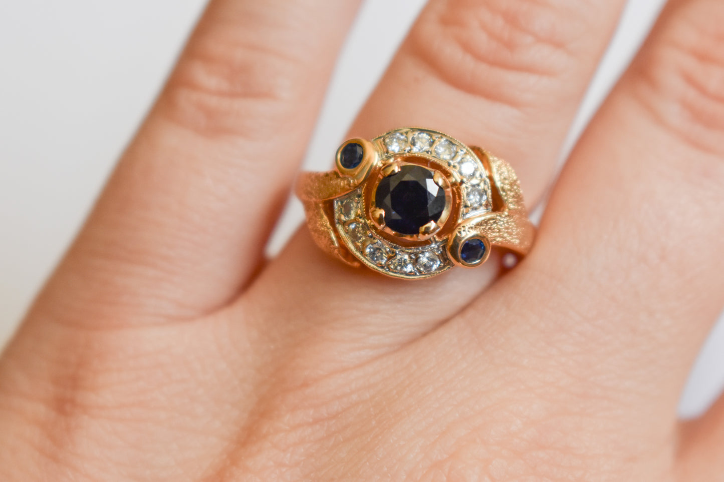 Vintage 14k Yellow Gold Sapphire and Diamond Ring Size 6 1/2