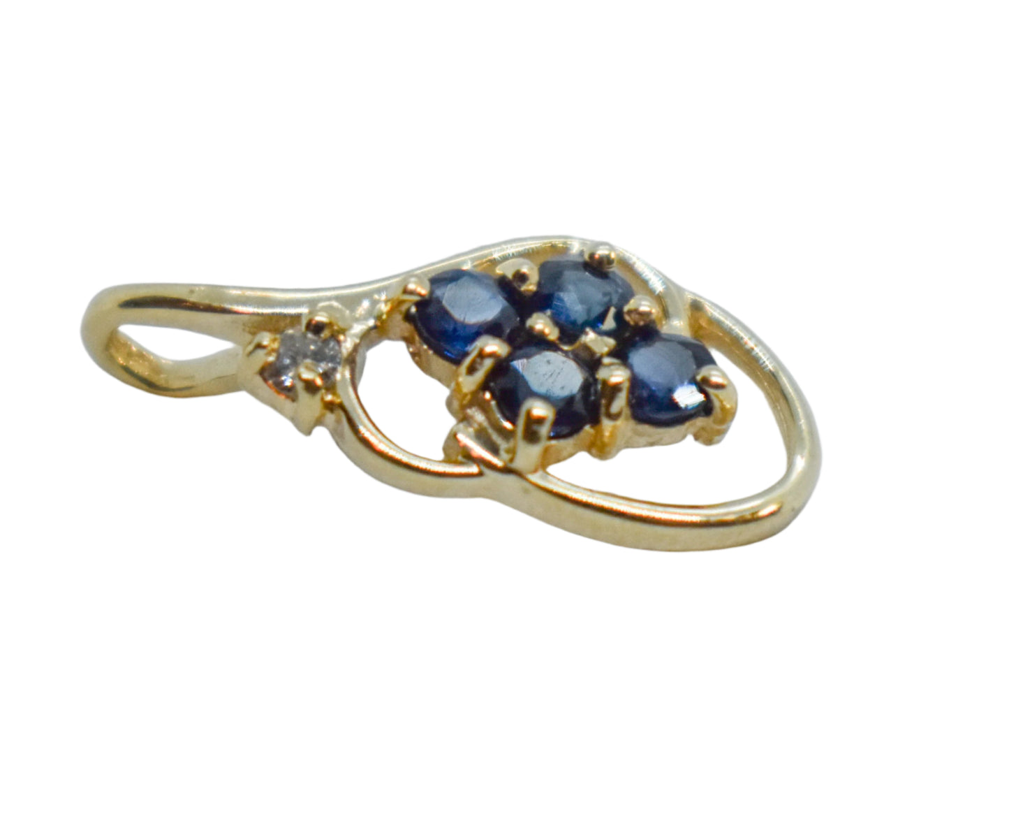 Vintage 14k Yellow Gold Small Sapphire and Diamond Pendant