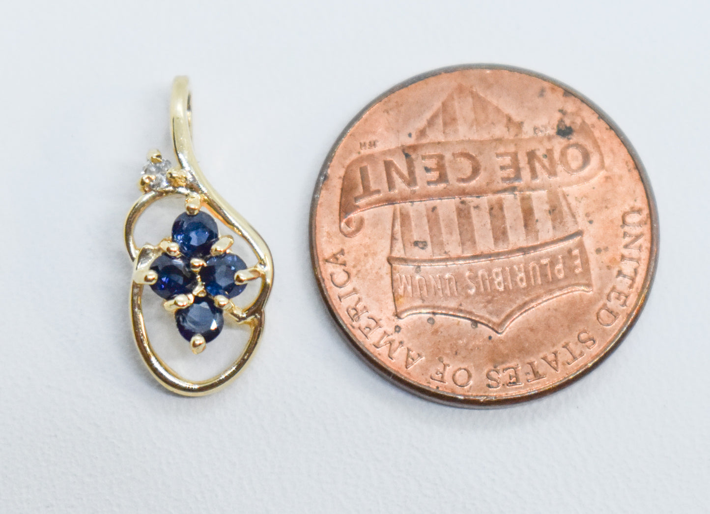 Vintage 14k Yellow Gold Small Sapphire and Diamond Pendant