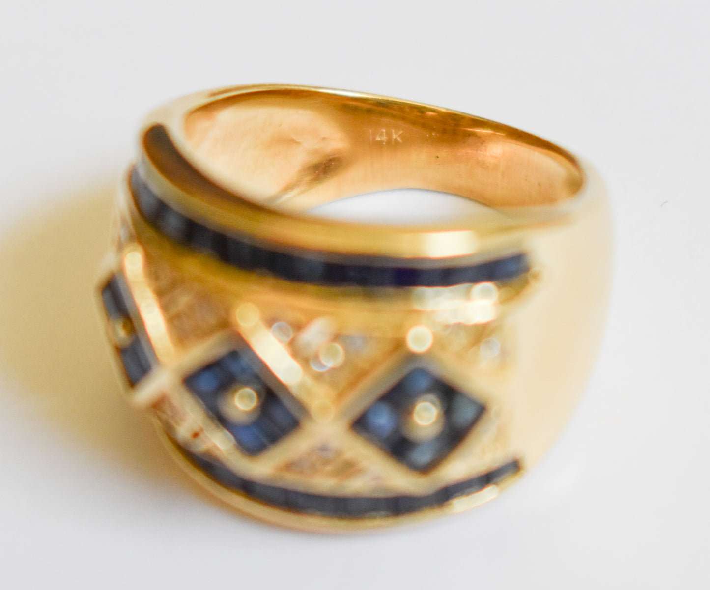 Vintage 14k Yellow Gold Sapphire and Diamond Chunky Band 5 3/4