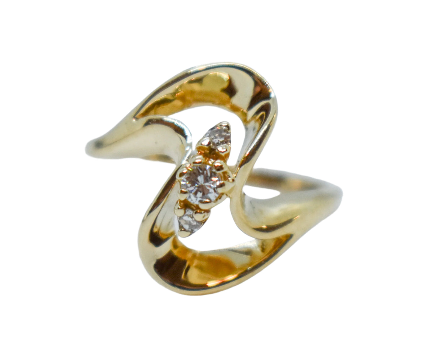 Vintage 14k Yellow Gold Diamond Swirl Ring Size 6