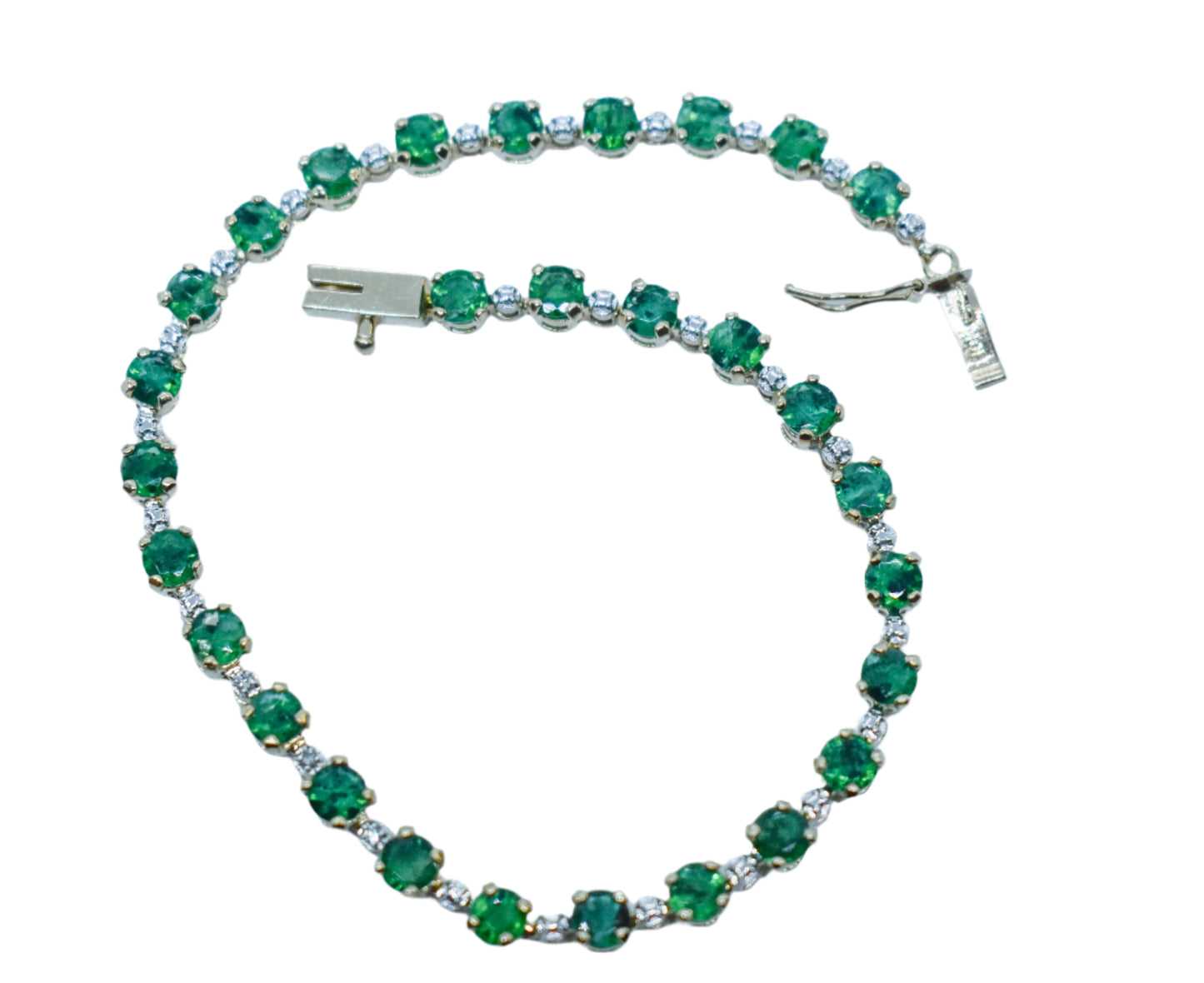 Vintage 10k Yellow Gold Emerald Tennis Bracelet 7 1/2"