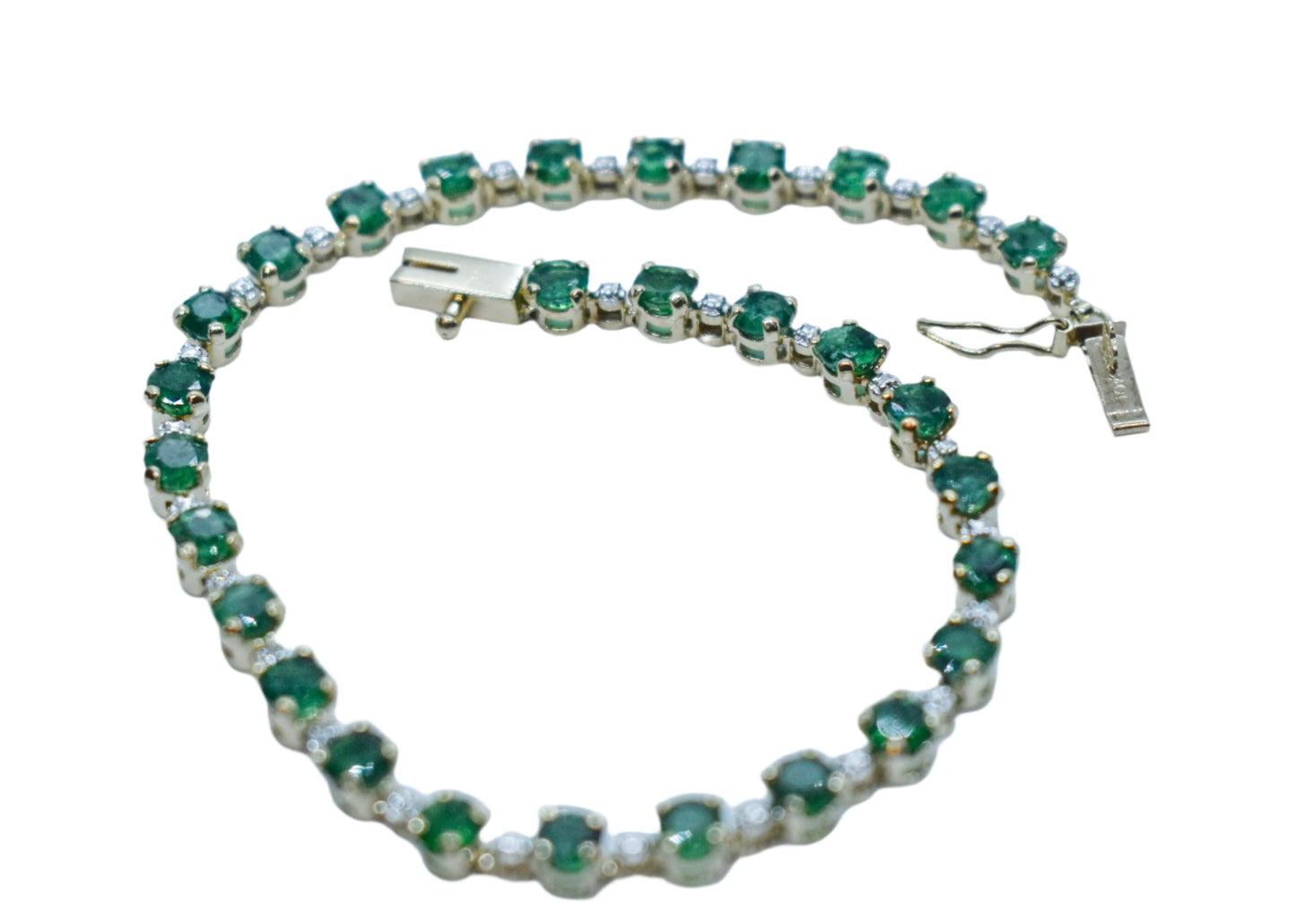 Vintage 10k Yellow Gold Emerald Tennis Bracelet 7 1/2"