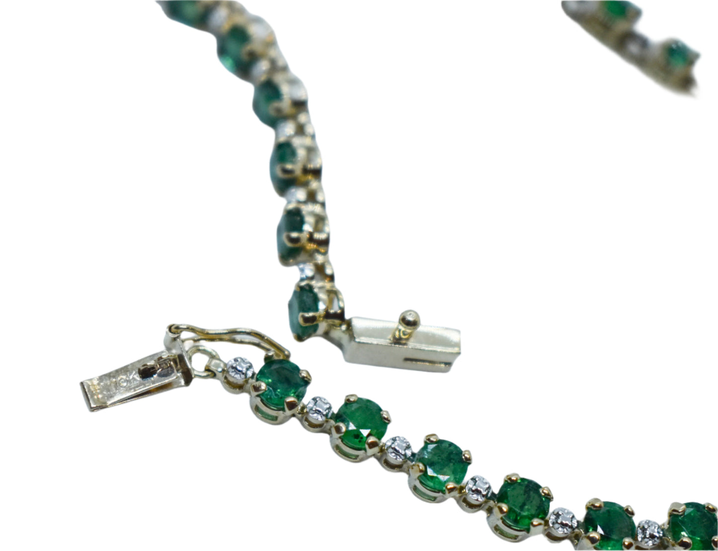 Vintage 10k Yellow Gold Emerald Tennis Bracelet 7 1/2"