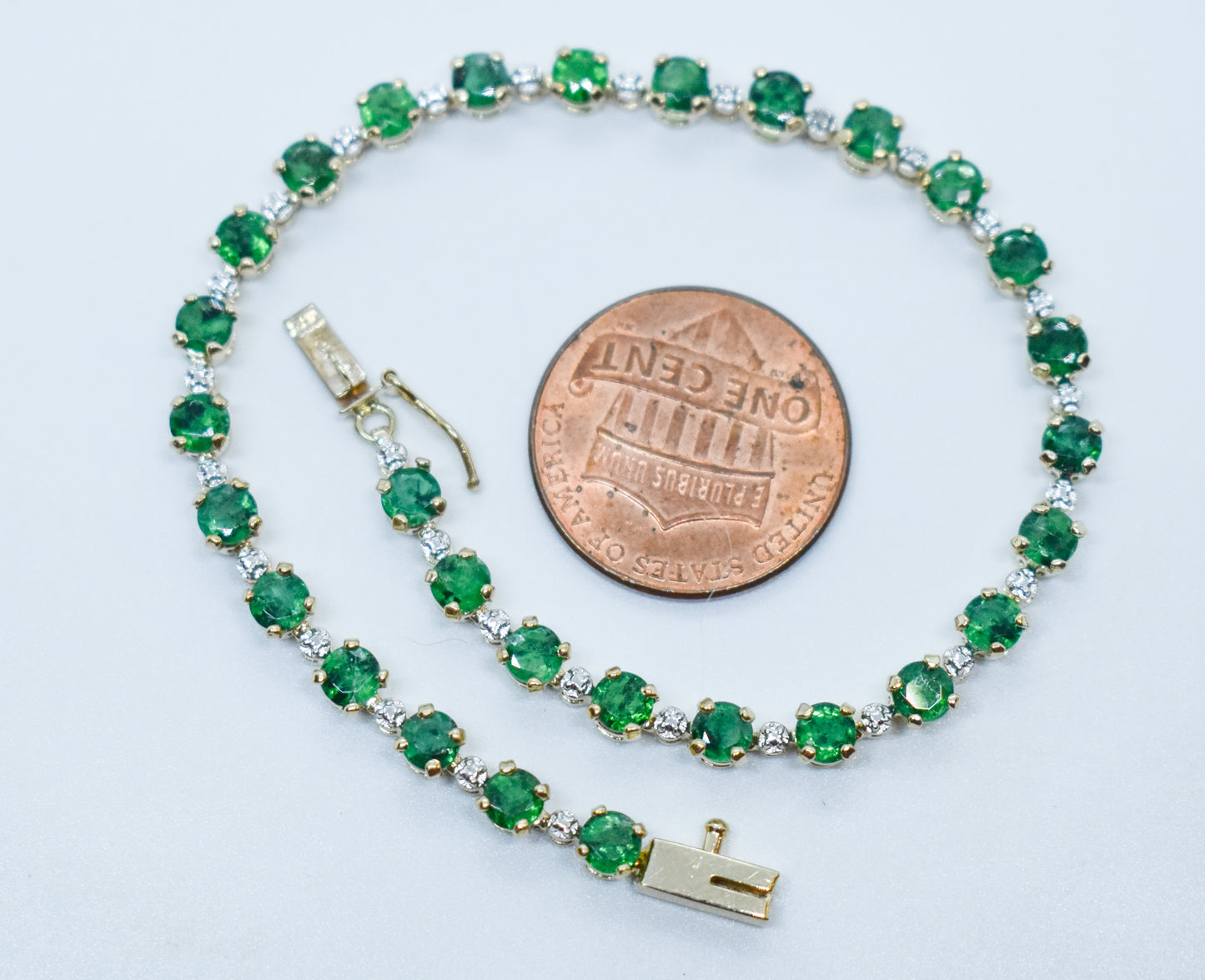 Vintage 10k Yellow Gold Emerald Tennis Bracelet 7 1/2"