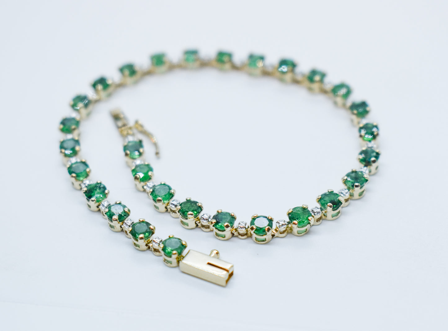 Vintage 10k Yellow Gold Emerald Tennis Bracelet 7 1/2"