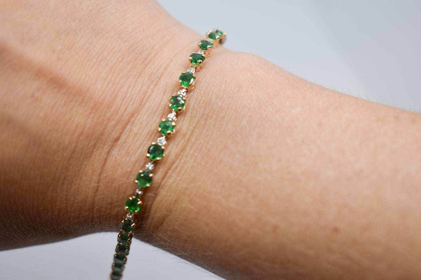 Vintage 10k Yellow Gold Emerald Tennis Bracelet 7 1/2"