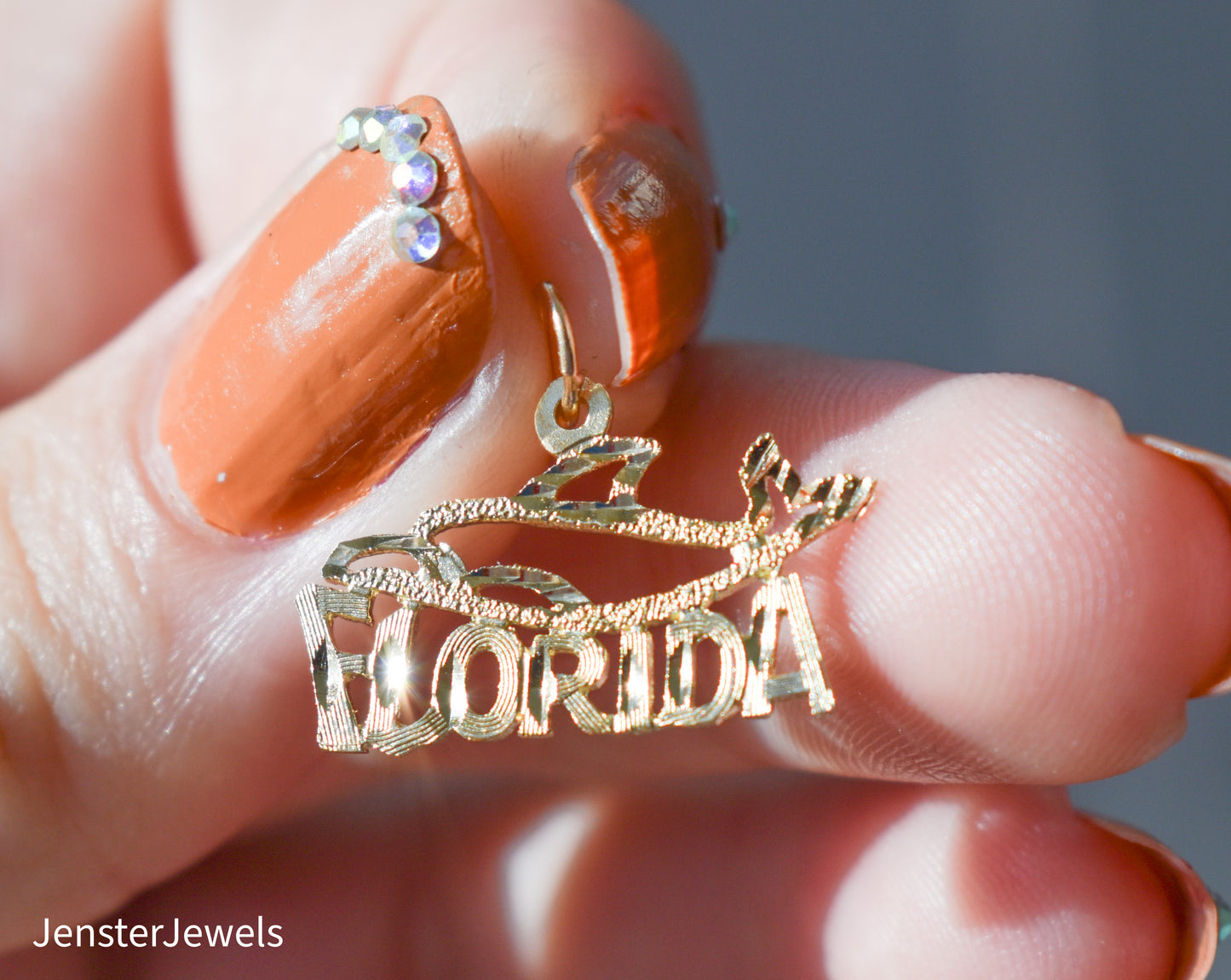 Vintage 14k Yellow Gold Dazzlers FLORIDA Dolphin Pendant