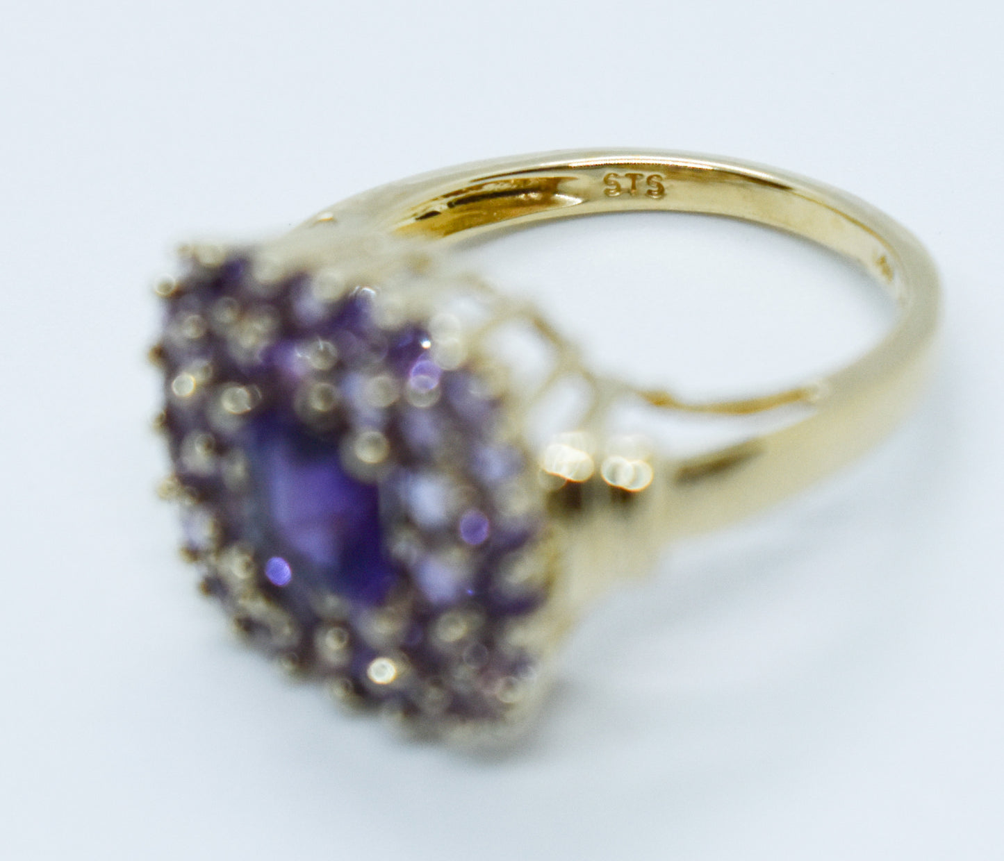 Vintage 14k Yellow Gold Amethyst Cluster Ring Size 7