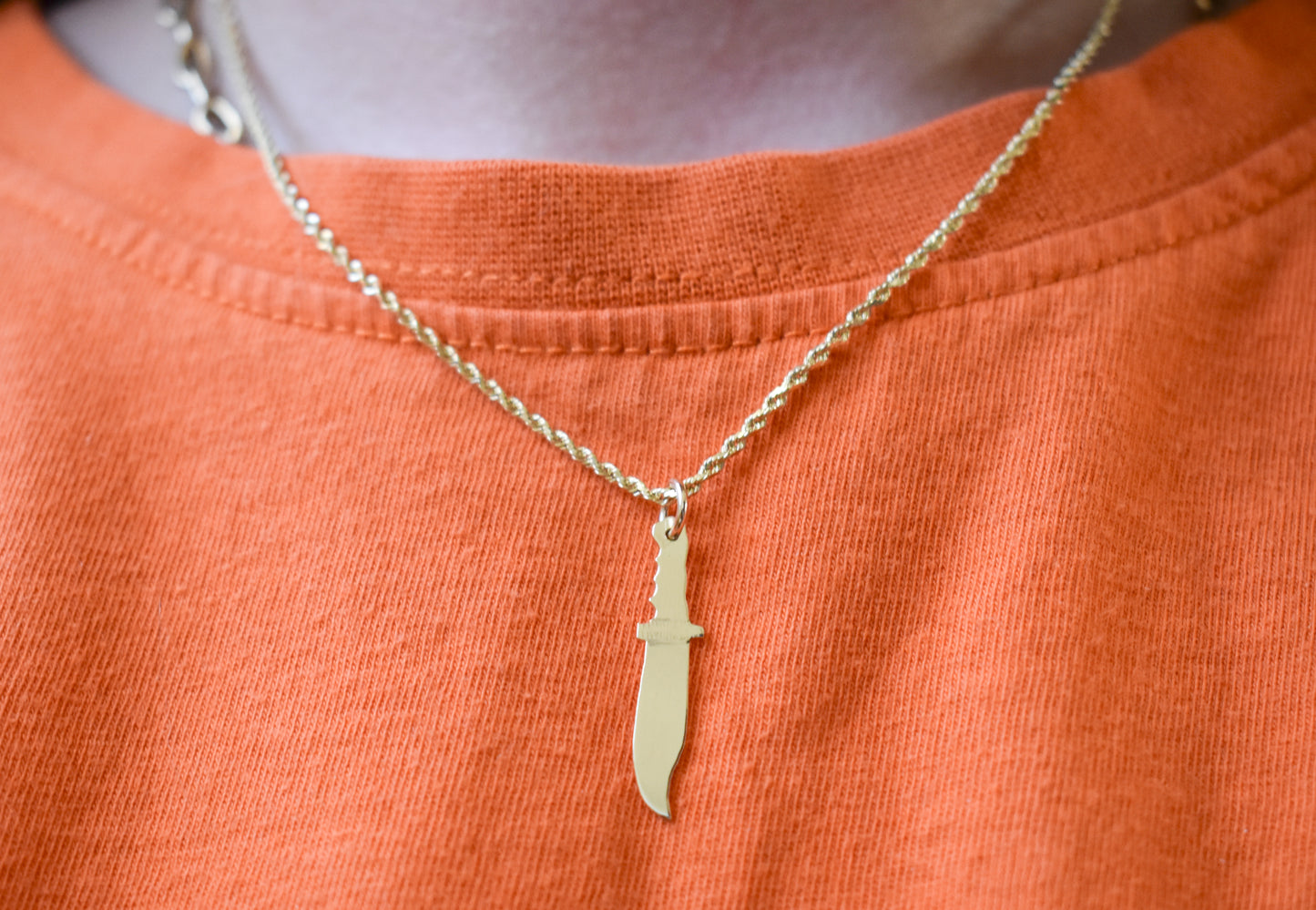 New Handmade 14k Solid Yellow Gold Knife Pendant