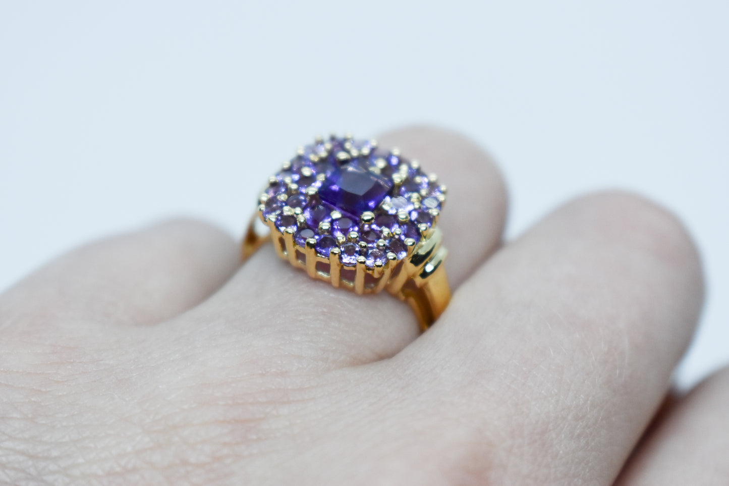 Vintage 14k Yellow Gold Amethyst Cluster Ring Size 7