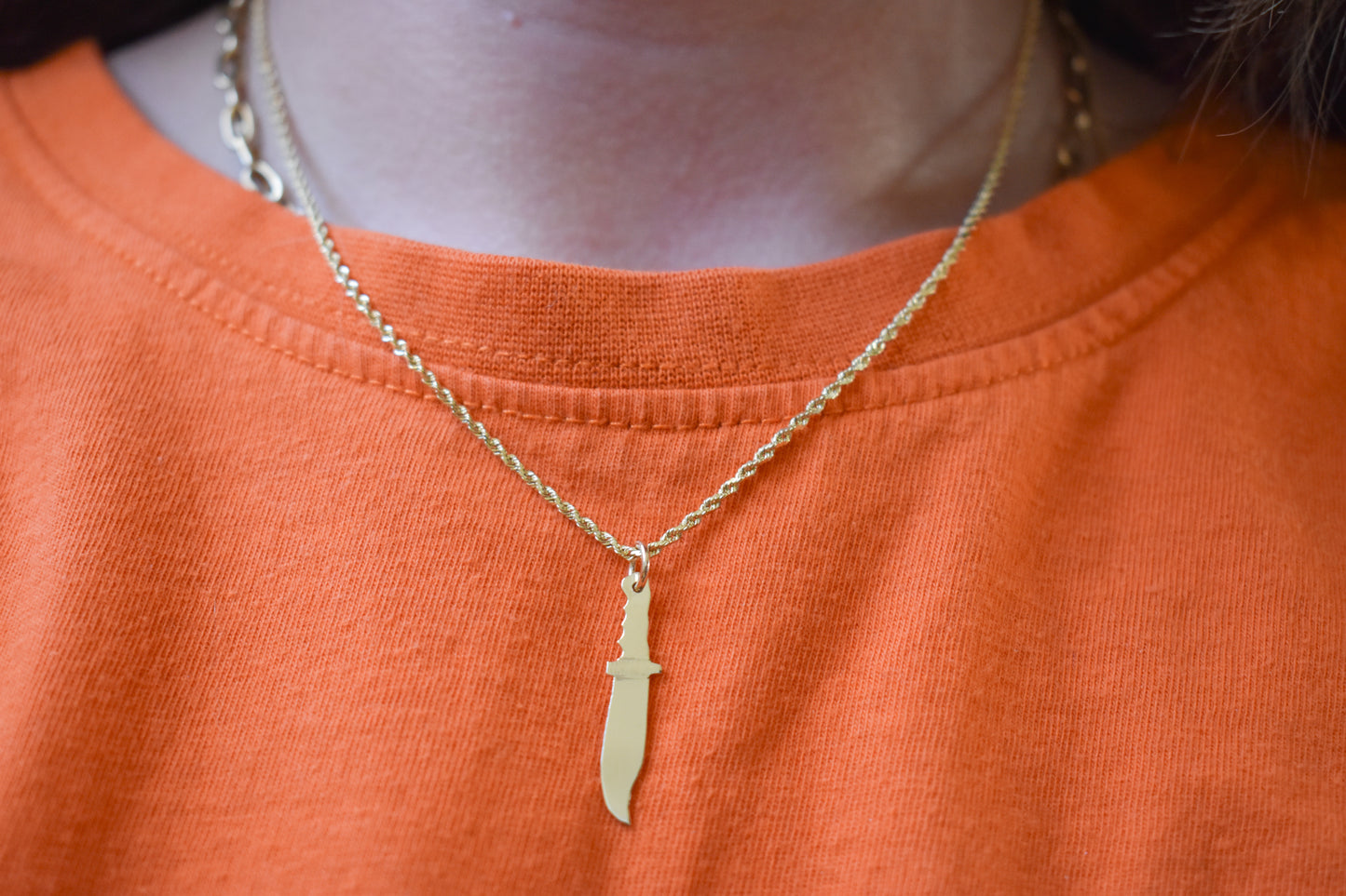 New Handmade 14k Solid Yellow Gold Knife Pendant