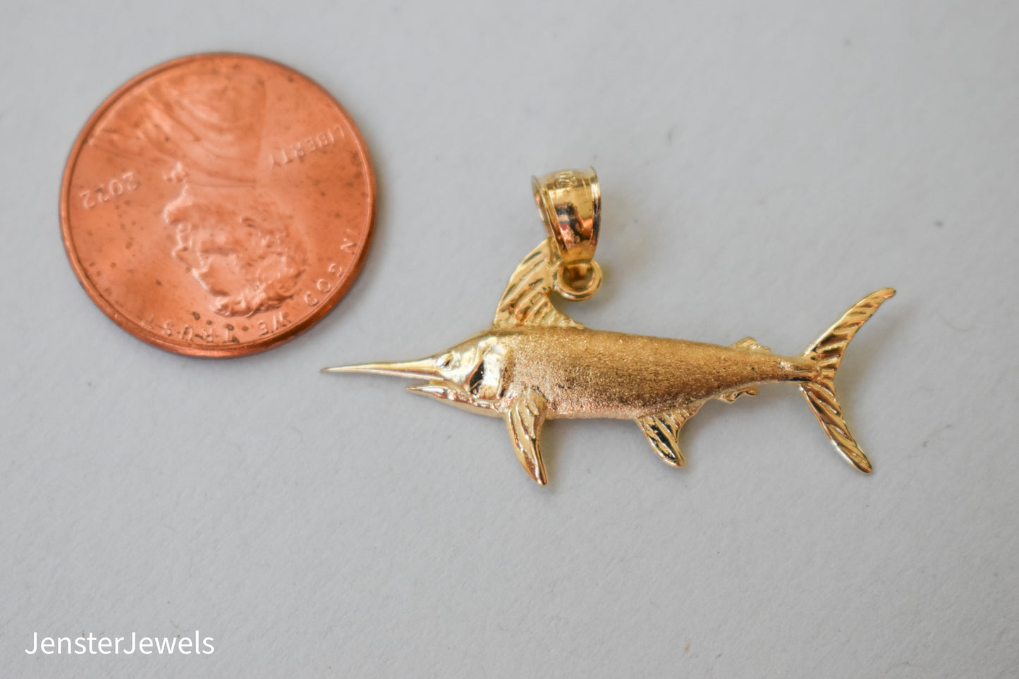 Vintage 14k Yellow Gold Dazzlers Sword Fish Pendant