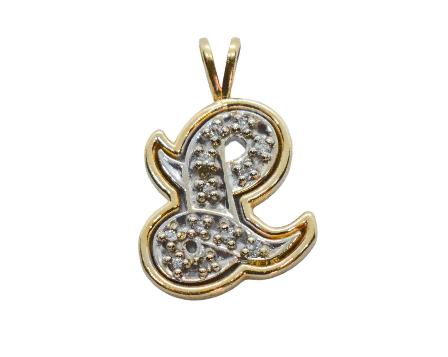 Vintage 14K Two-Tone Gold Diamond Letter L Pendant