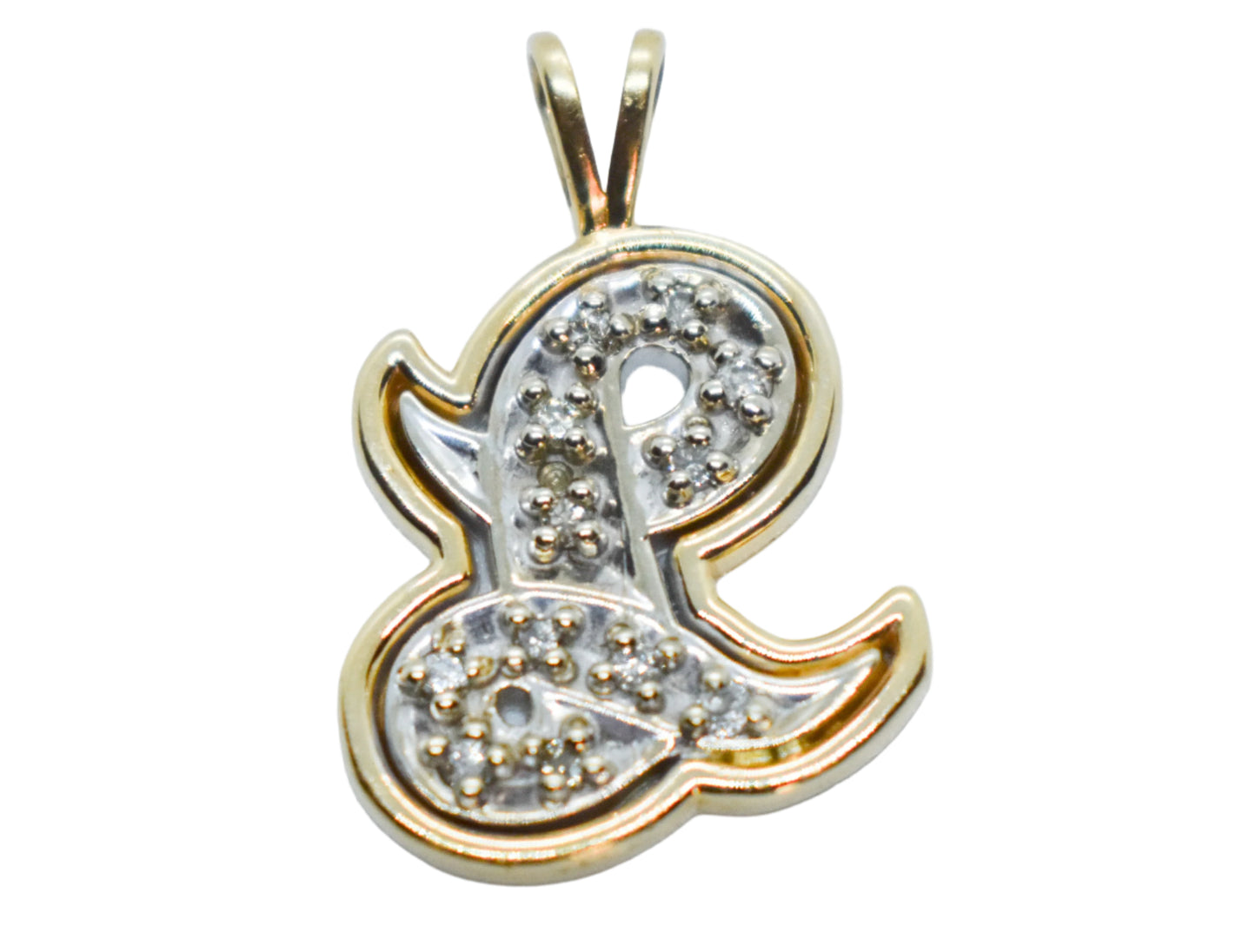 Vintage 14K Two-Tone Gold Diamond Letter L Pendant