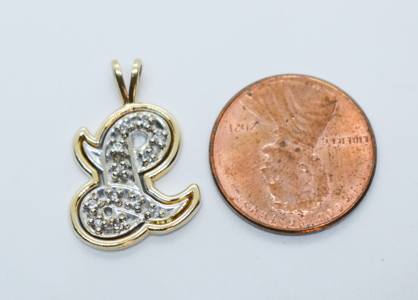 Vintage 14K Two-Tone Gold Diamond Letter L Pendant