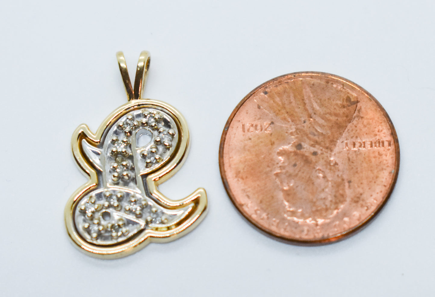 Vintage 14K Two-Tone Gold Diamond Letter L Pendant