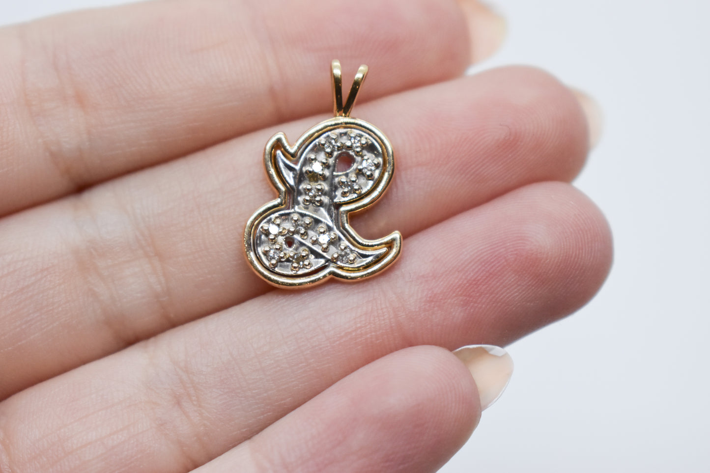 Vintage 14K Two-Tone Gold Diamond Letter L Pendant