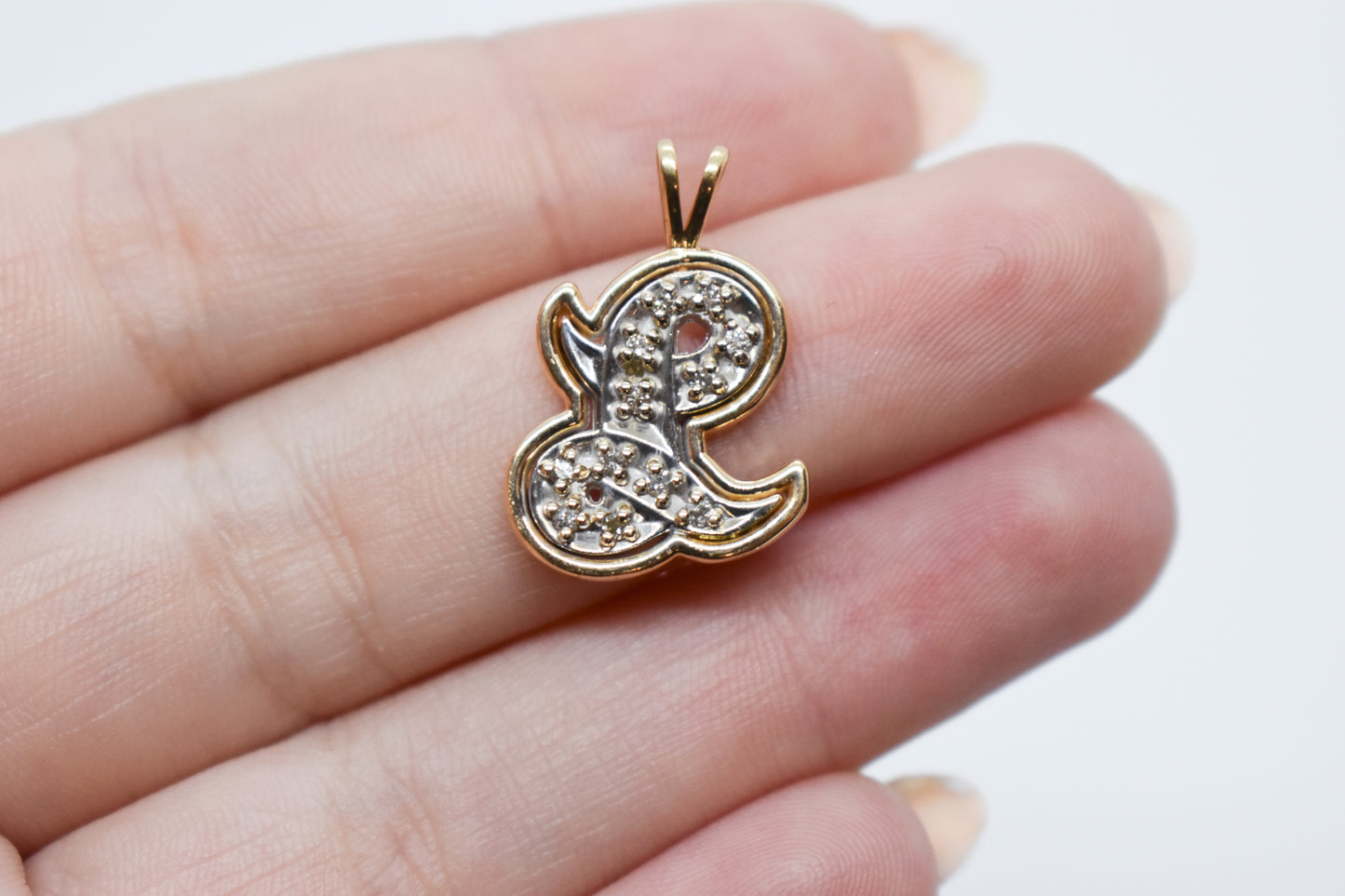 Vintage 14K Two-Tone Gold Diamond Letter L Pendant