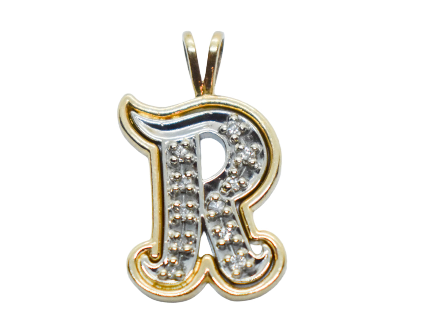 Vintage 14k Two-Tone Gold Diamond Letter R Pendant