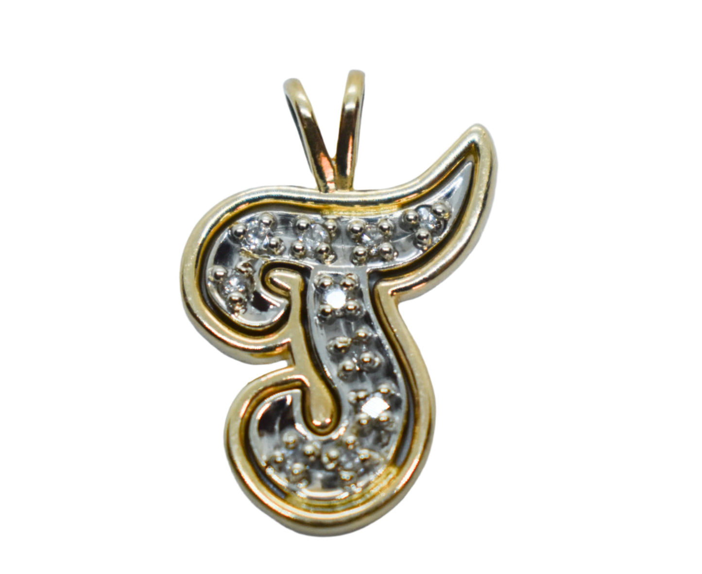Vintage 14k Two-Tone Gold Diamond Letter T Pendant