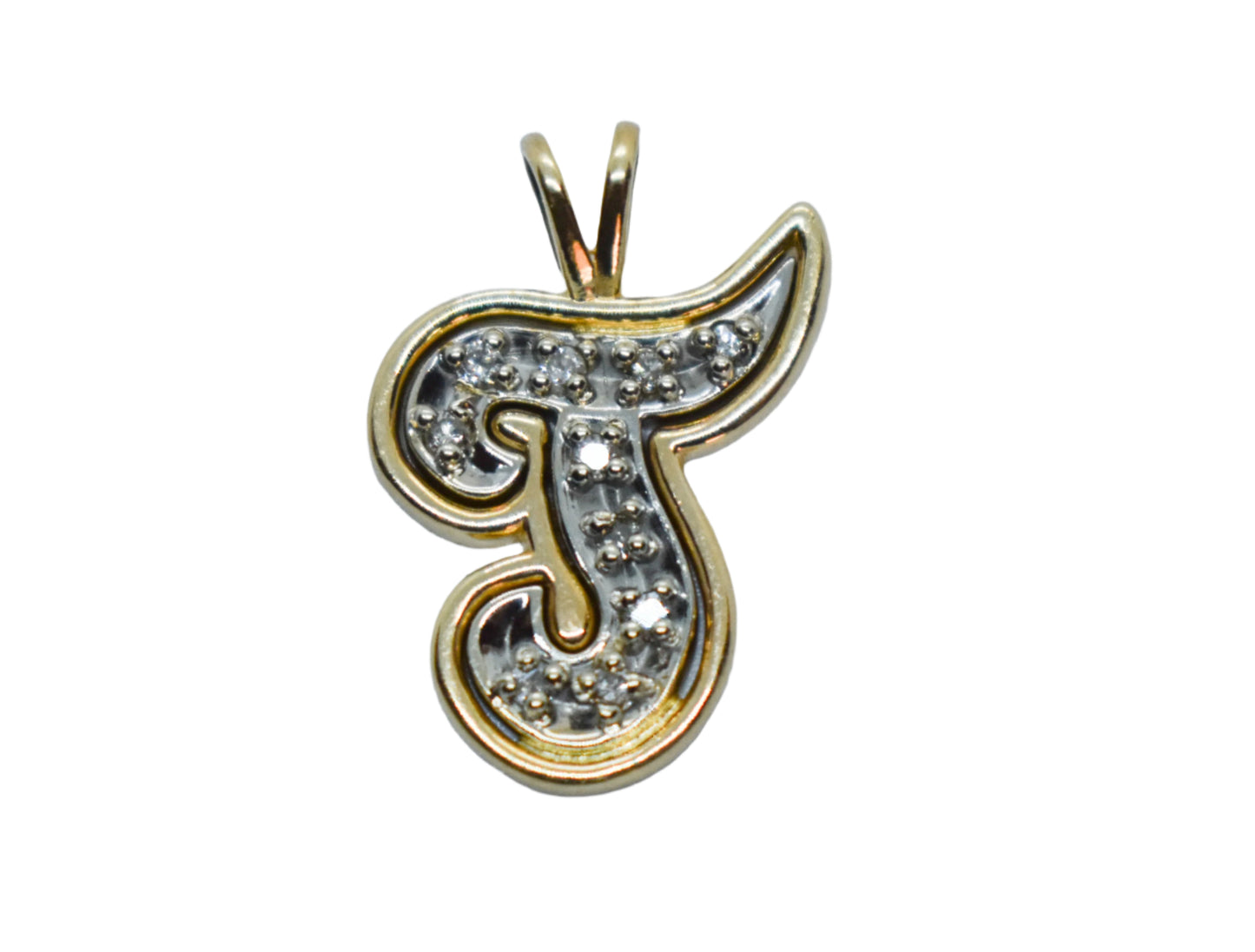 Vintage 14k Two-Tone Gold Diamond Letter T Pendant