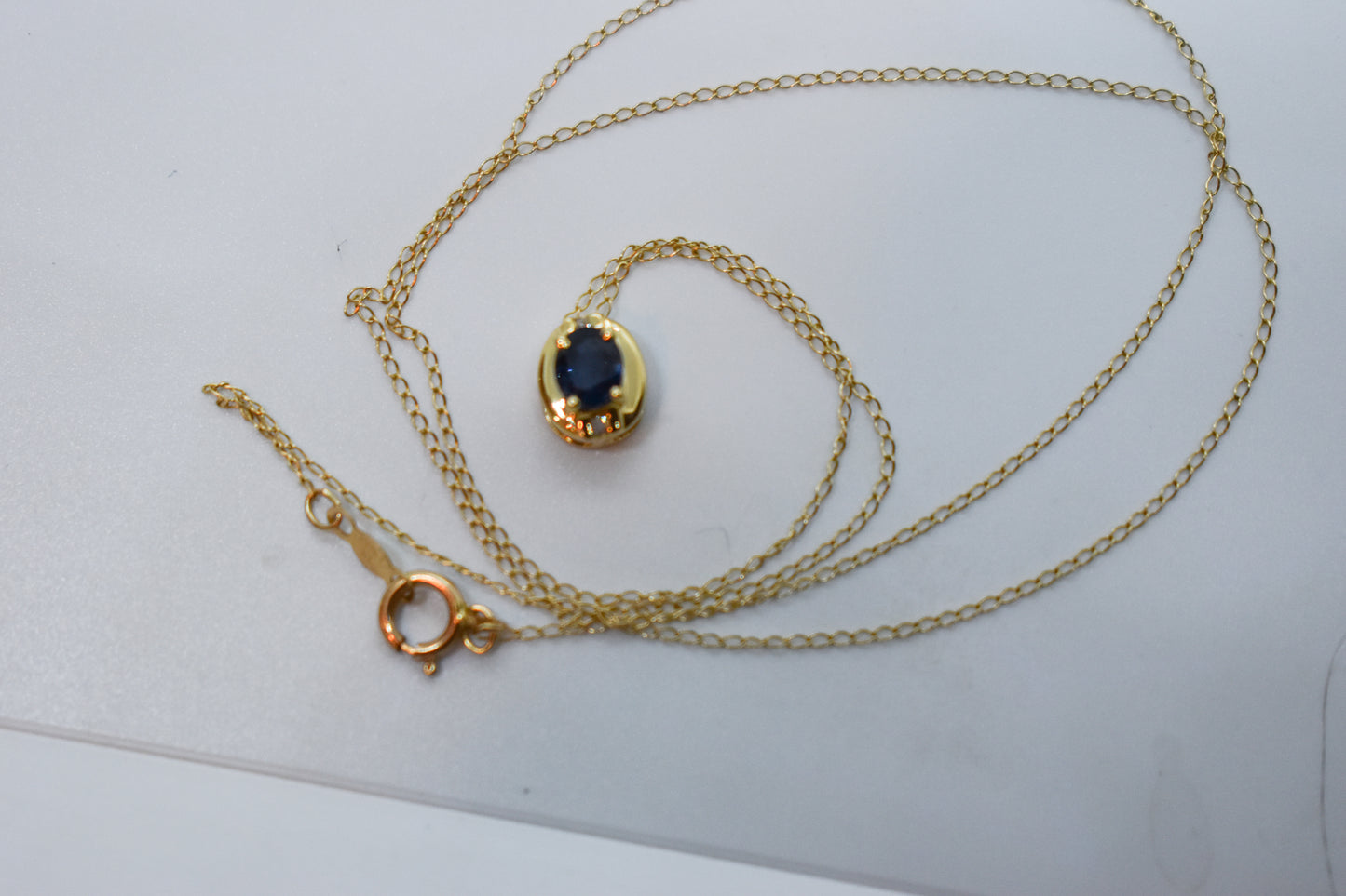 Vintage 14k Yellow Gold Sapphire and Diamond Pendant Necklace 18 1/2"