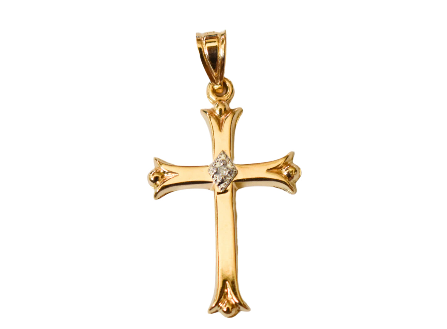 Vintage 14k Yellow Gold Michael Anthony Hollow Diamond Cross Pendant