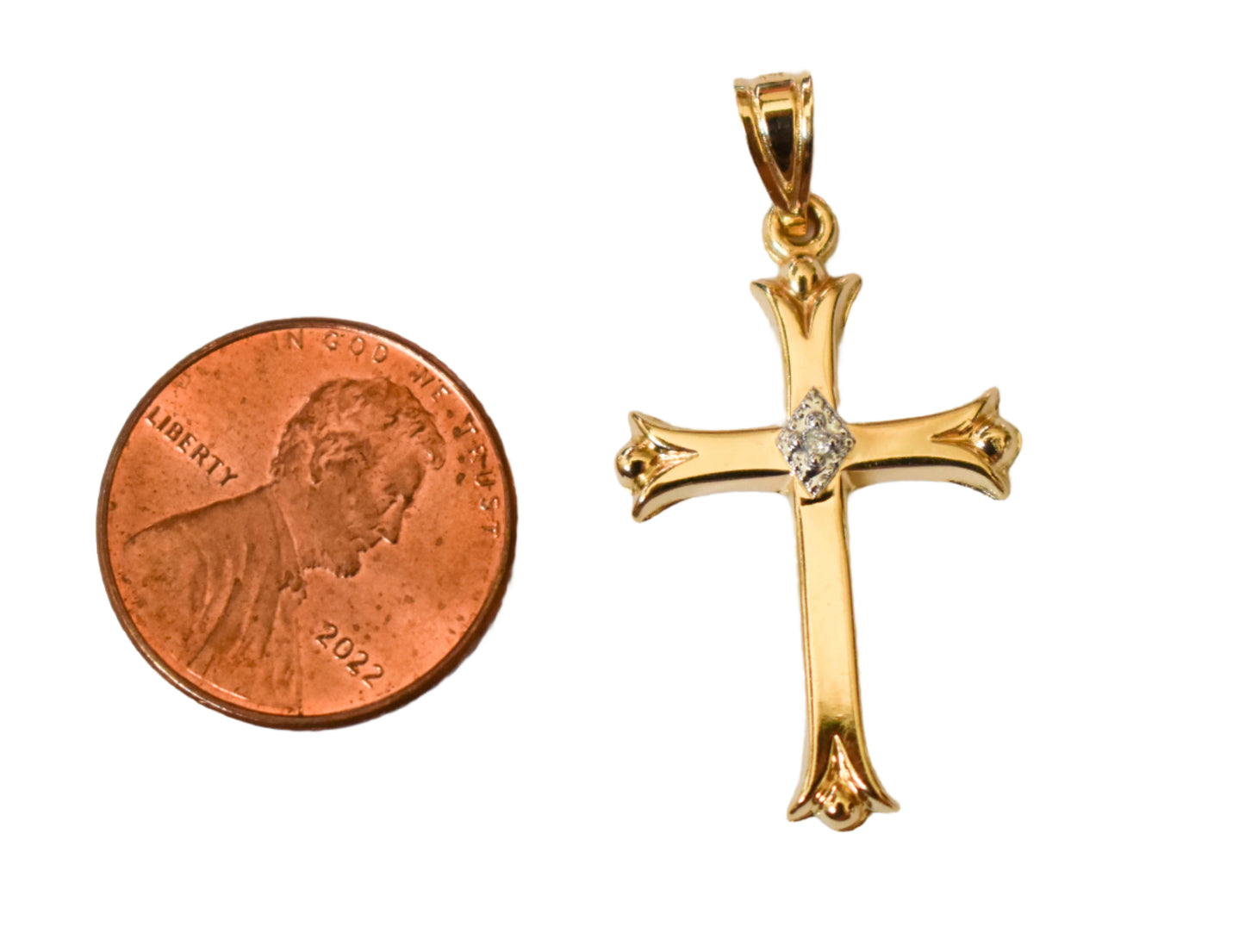 Vintage 14k Yellow Gold Michael Anthony Hollow Diamond Cross Pendant