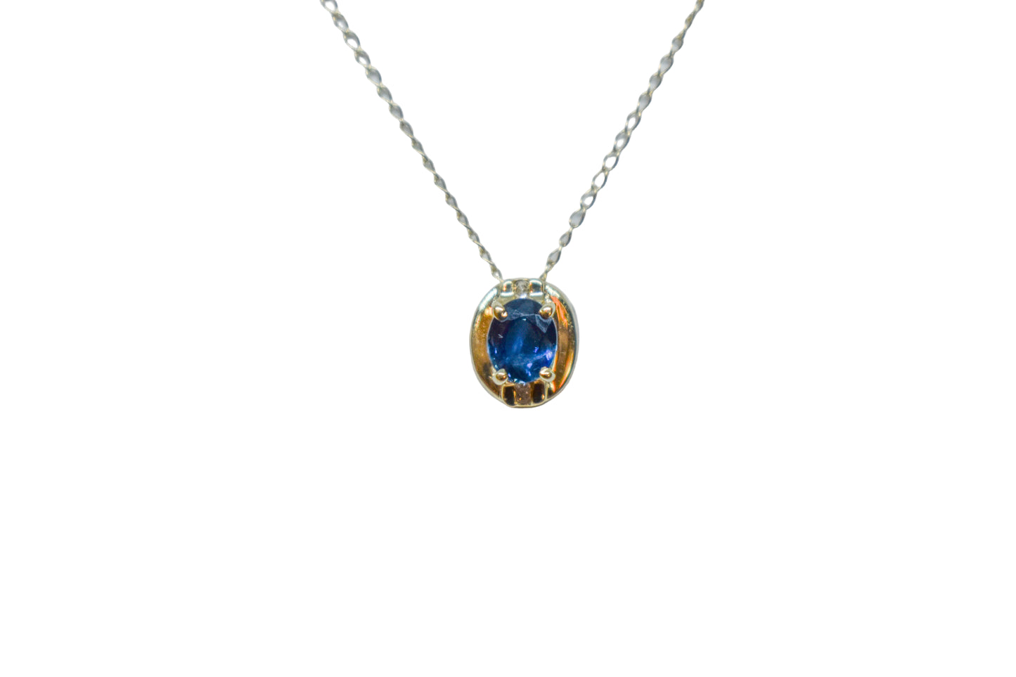 Vintage 14k Yellow Gold Sapphire and Diamond Pendant Necklace 18 1/2"