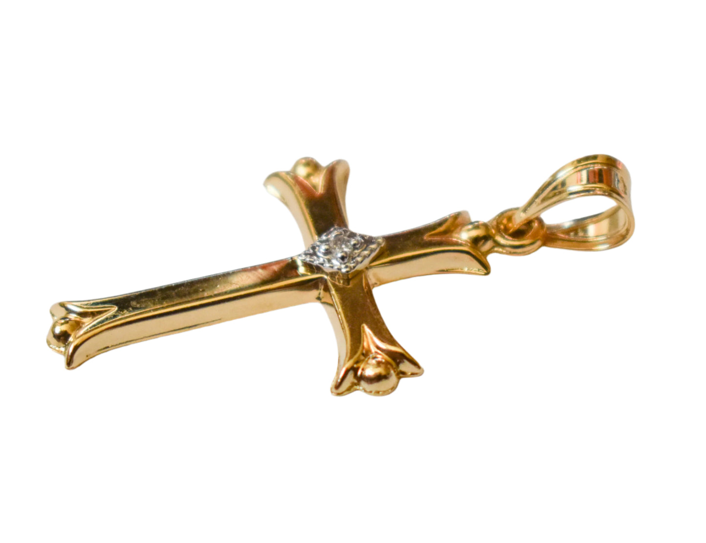 Vintage 14k Yellow Gold Michael Anthony Hollow Diamond Cross Pendant
