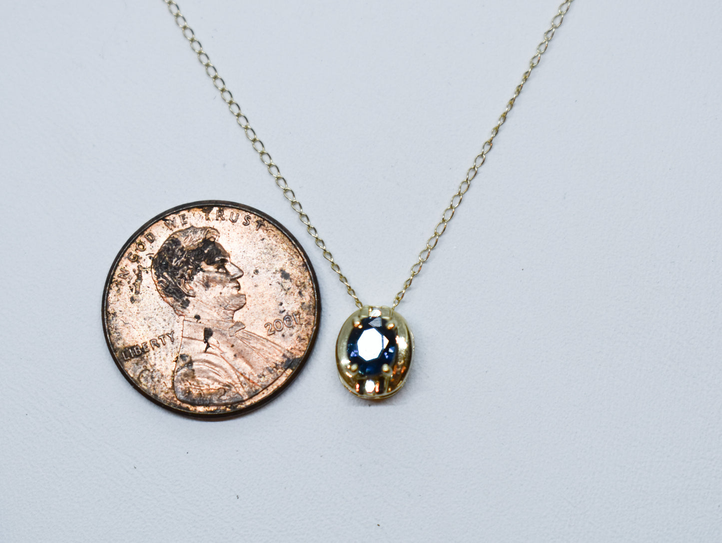 Vintage 14k Yellow Gold Sapphire and Diamond Pendant Necklace 18 1/2"