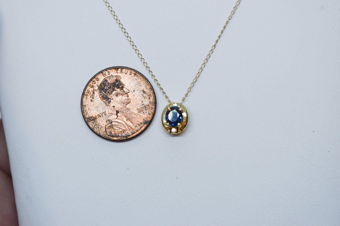 Vintage 14k Yellow Gold Sapphire and Diamond Pendant Necklace 18 1/2"