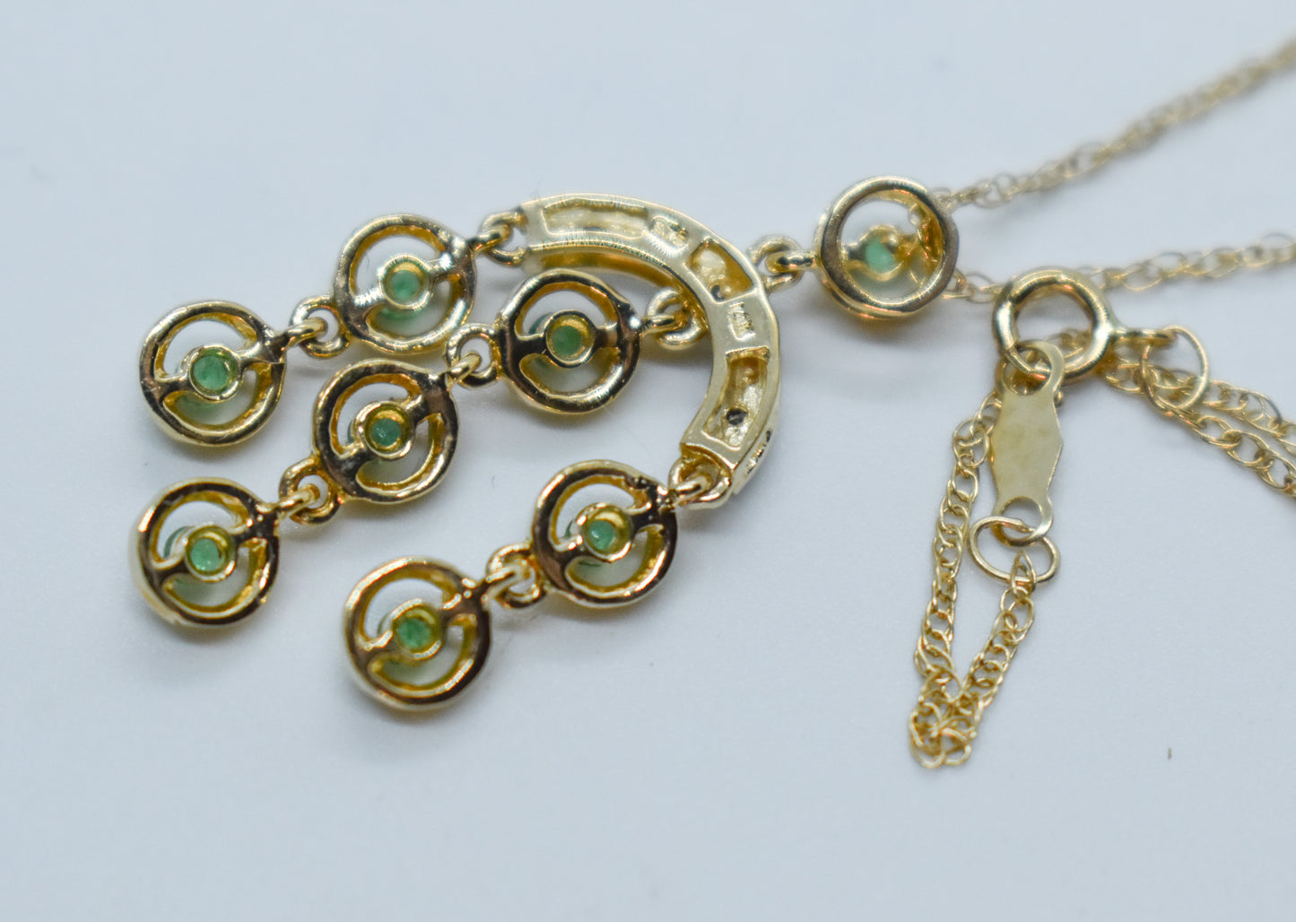 Vintage 14k Yellow Gold Emerald and Diamond Pendant on Dainty Chain 18"