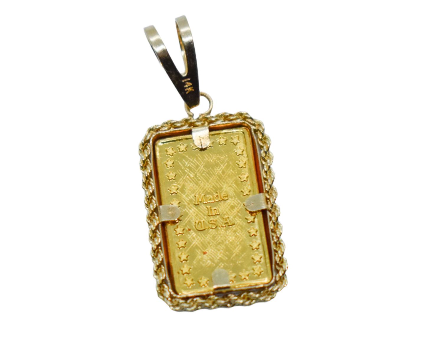 Vintage 24k Yellow Gold American 1 Gram Gold Bullion wrapped in 14k Gold Rope