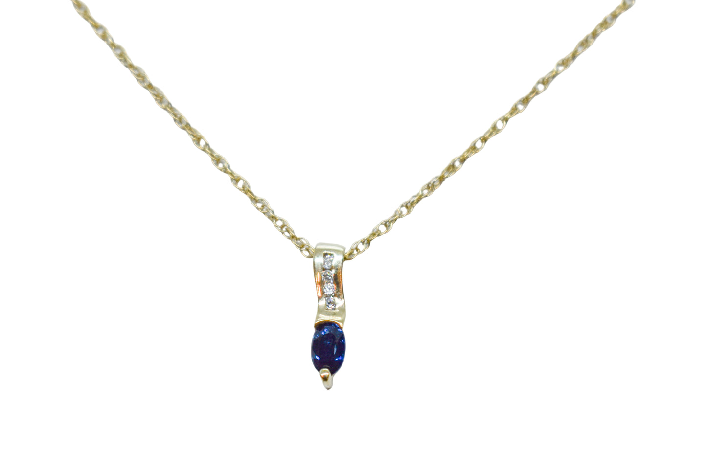 Vintage 14k Yellow Gold Sapphire and Diamond Pendant Necklace 18"