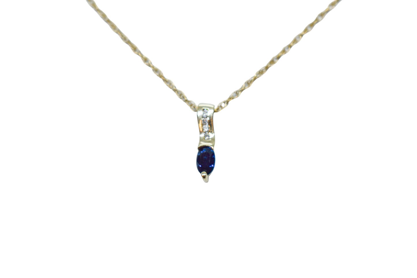 Vintage 14k Yellow Gold Sapphire and Diamond Pendant Necklace 18"