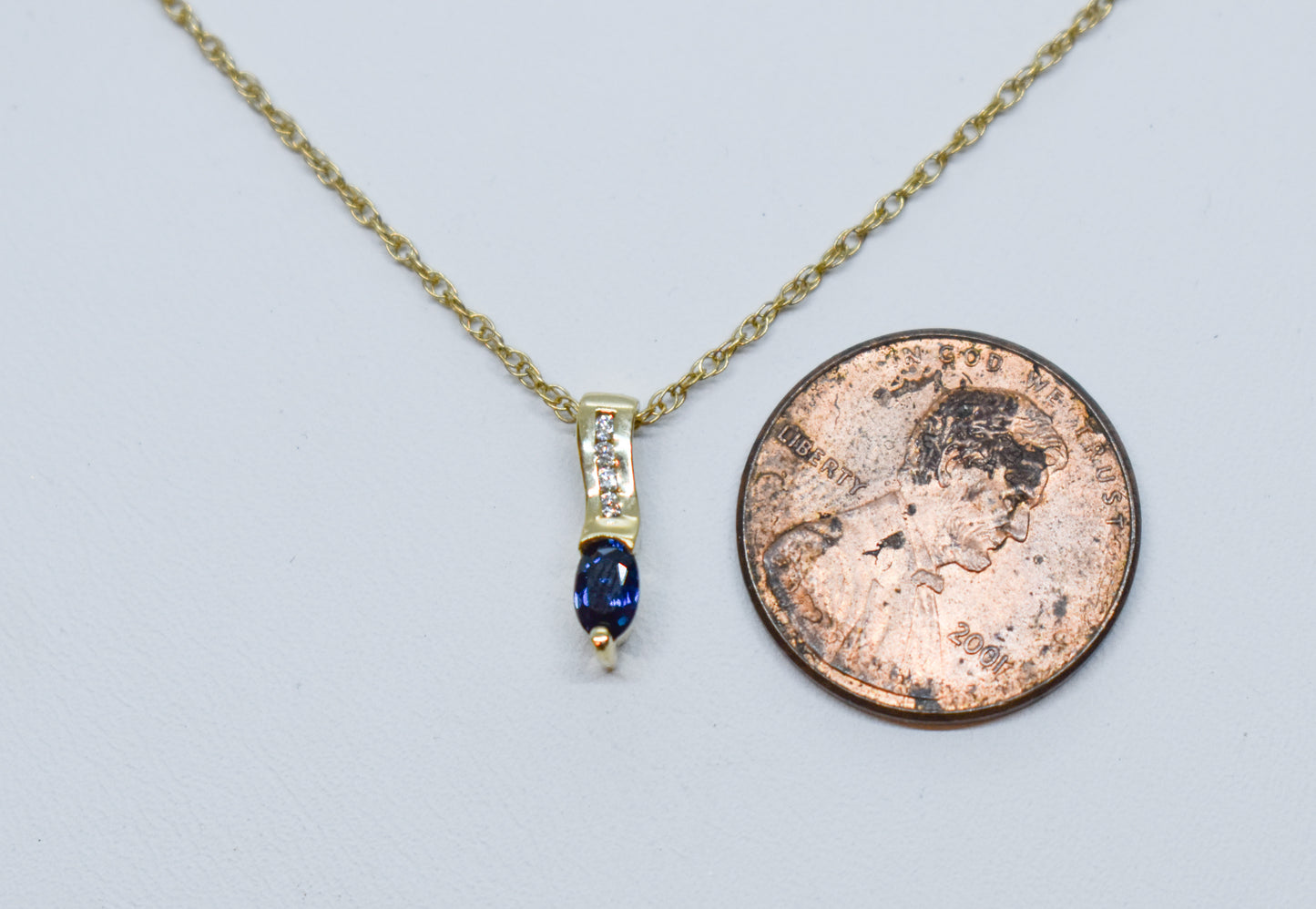 Vintage 14k Yellow Gold Sapphire and Diamond Pendant Necklace 18"